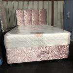 4FT SMALL DOUBLE PINK VELVET DIVAN BED SET