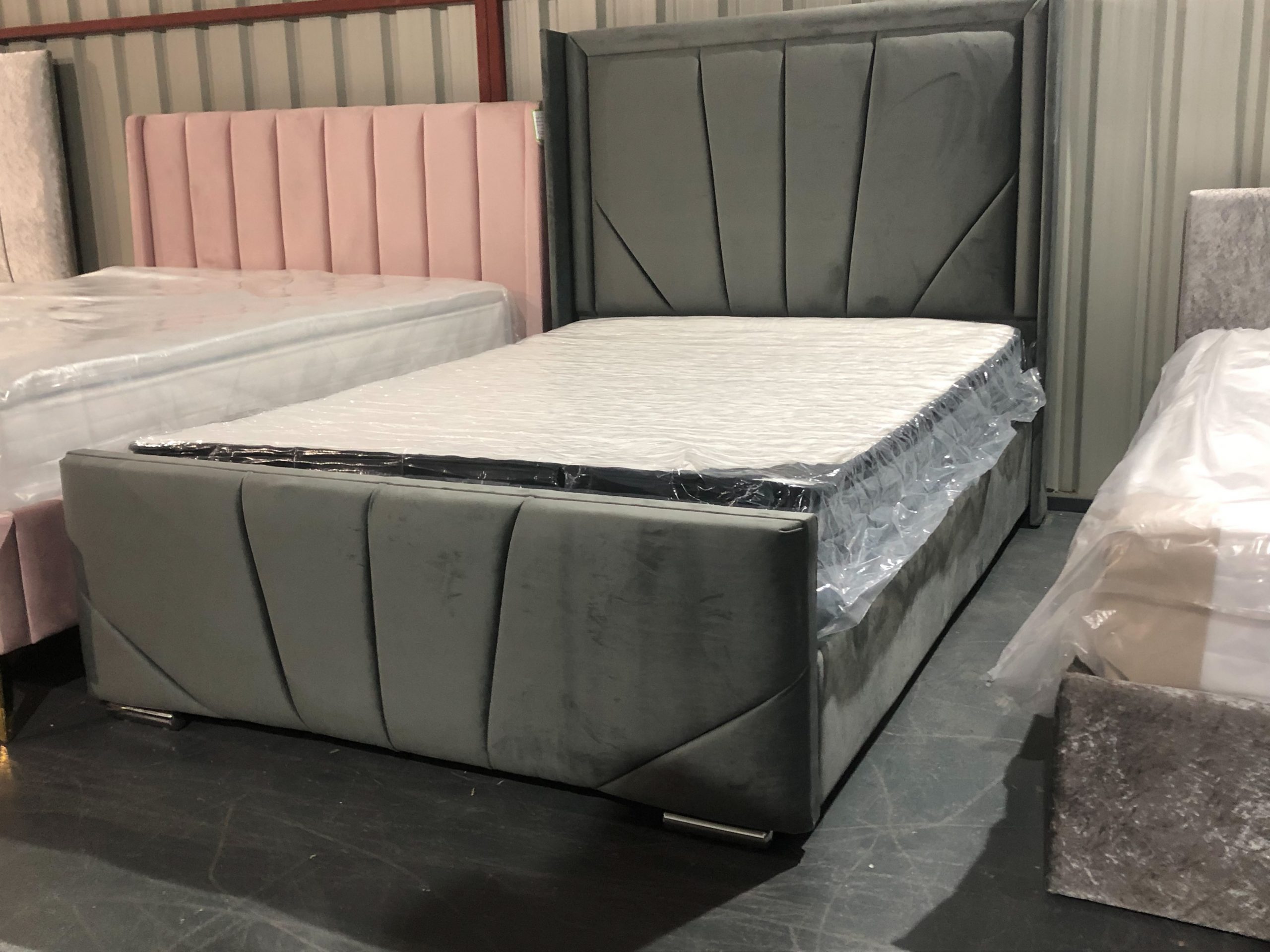 20AF72F4-DB19-4FE1-8AD4-E67D74A63D08-scaled-1.jpeg Plush velvet bedframe - Image 1