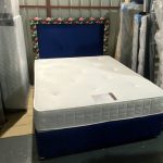 5ft king size royal blue divan bed with headboard +10 inch cool touch mattress