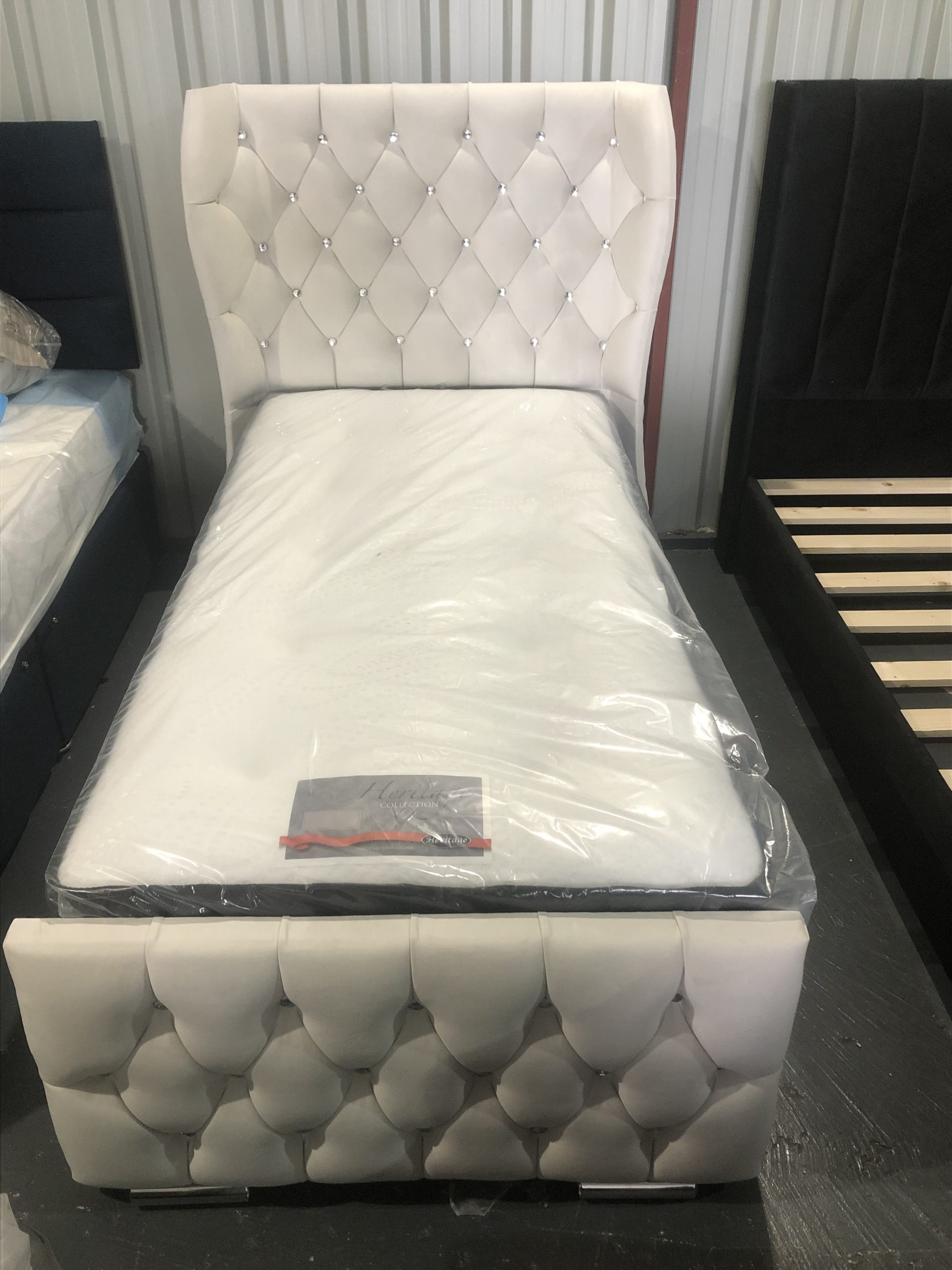 4FF7927E-5C1C-46AA-A8E1-AF27BBD9B851-scaled-1.jpeg New 3ft single plush velvet bedframe - Image 1