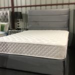5ft king size grey plush velvet divan bed with headboard and pocket sprung mattress