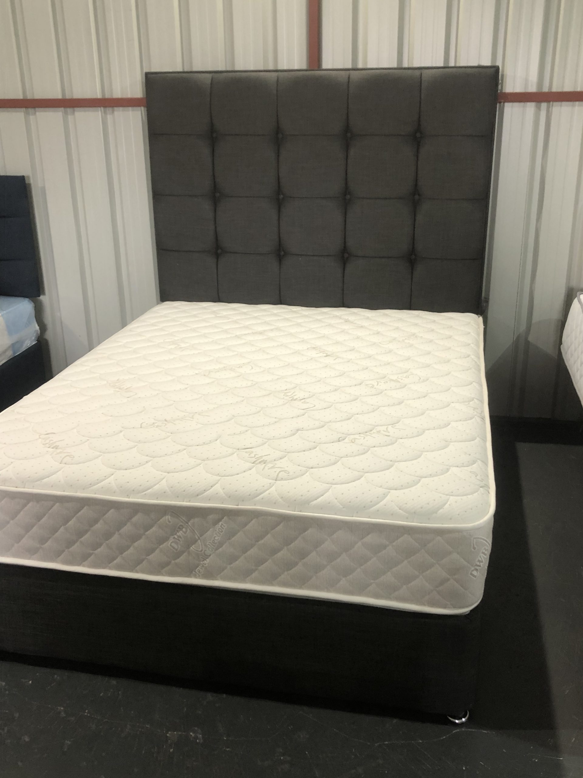 B487DAD1-3A6F-4335-8BFD-15FA01AED9B5-scaled-1.jpeg 5ft king size charcoal divan bed with headboard and pocket sprung mattress - Image 1