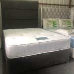 New 4ft6 double charcoal divan bed with headboard+10 inch mattress