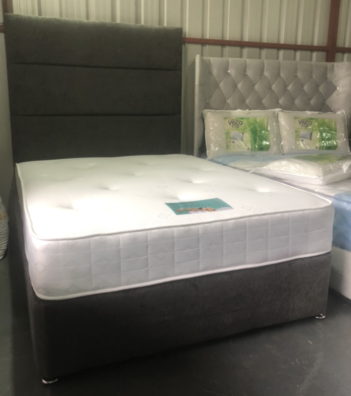 D5CAE1A0-C7FA-4C6B-BD3C-8A03C99CDBF1.jpeg New 4ft6 double charcoal divan bed with headboard+10 inch mattress - Image 1