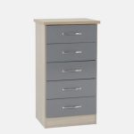 Grey r oyster 5 drawer narrow Nevada chest of drawers