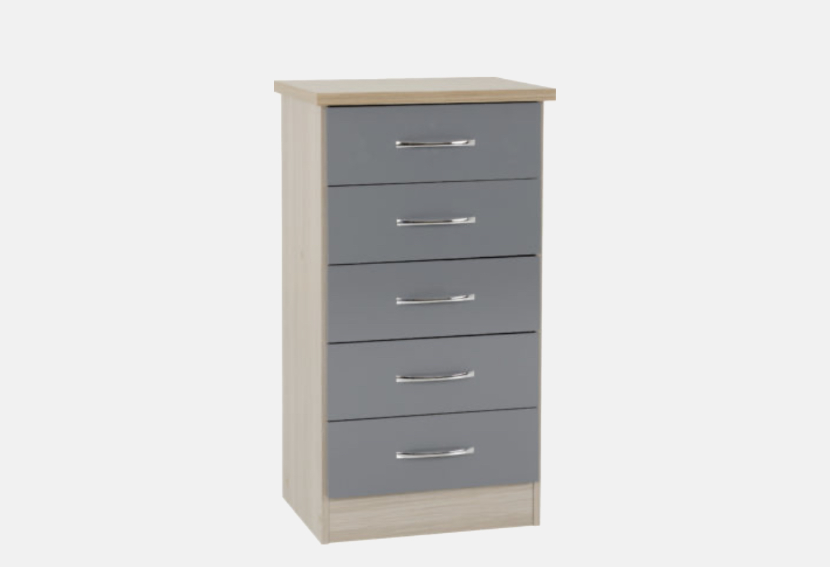 IMG_4476.jpeg Grey r oyster 5 drawer narrow Nevada chest of drawers - Image 1