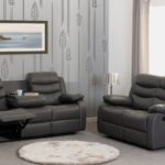 Grey Faux leather 3 seater and 2 seater recliner suite