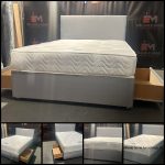 4ft6 double grey fabric divan bed with 2 bottom drawers